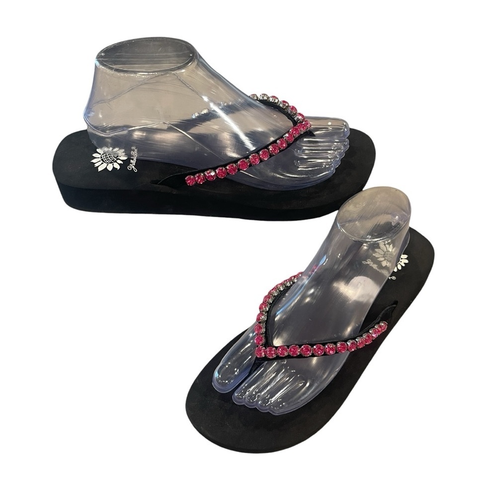 Yellow Box Rhinestone Leather Strap Back Hot Pink Comfort Flip Flops Size 10